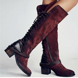 Freebird by Steven Coal - merlot wine lace up tall suede boots
